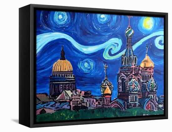 Starry Night in St Petersburg Russia-Martina Bleichner-Framed Stretched Canvas