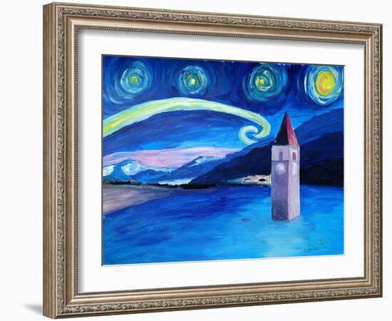 Starry Night in Switzerland Vierwaldstaetter-Martina Bleichner-Framed Art Print