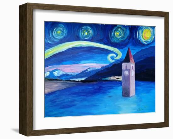 Starry Night in Switzerland Vierwaldstaetter-Martina Bleichner-Framed Art Print