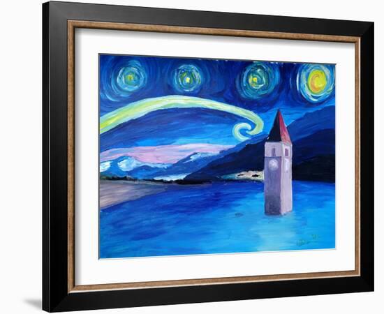 Starry Night in Switzerland Vierwaldstaetter-Martina Bleichner-Framed Art Print