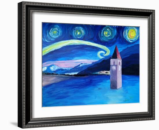 Starry Night in Switzerland Vierwaldstaetter-Martina Bleichner-Framed Art Print