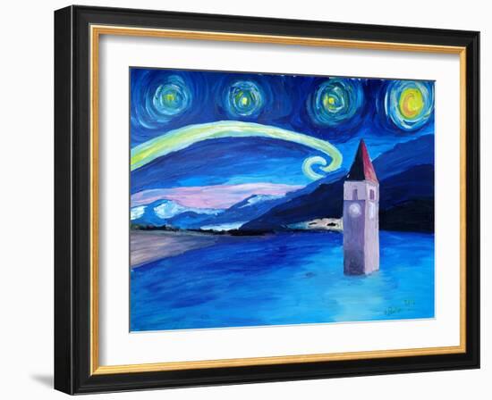 Starry Night in Switzerland Vierwaldstaetter-Martina Bleichner-Framed Art Print