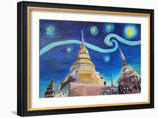 Starry Night in Thailand Van Gogh Inspirations i-Martina Bleichner-Framed Art Print