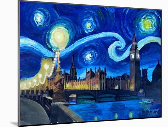 Starry Night London Parliament Van Gogh Inspired-Martina Bleichner-Mounted Art Print