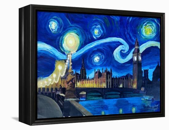 Starry Night London Parliament Van Gogh Inspired-Martina Bleichner-Framed Stretched Canvas