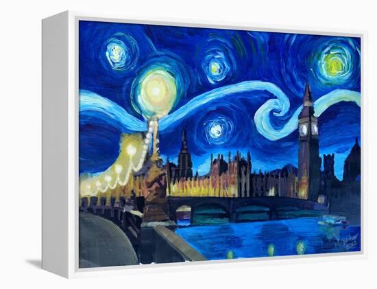 Starry Night London Parliament Van Gogh Inspired-Martina Bleichner-Framed Stretched Canvas