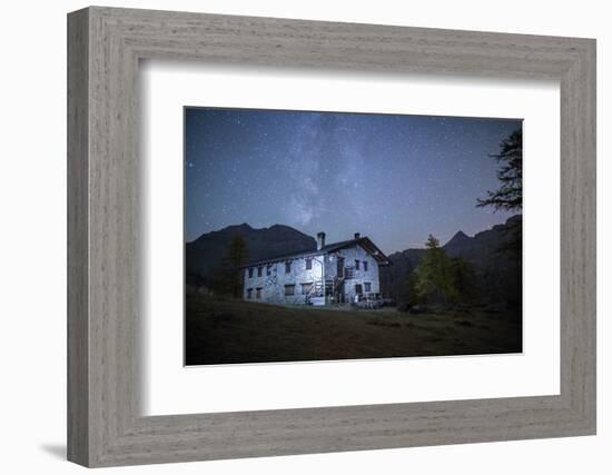 Starry Night on Barbustel Refuge, Natural Park of Mont Avic, Aosta Valley, Graian Alps, Italy-Roberto Moiola-Framed Photographic Print