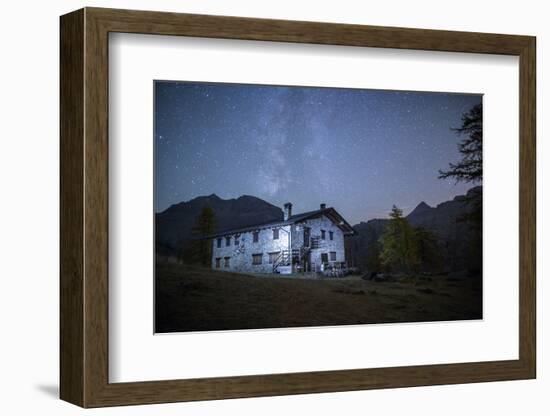 Starry Night on Barbustel Refuge, Natural Park of Mont Avic, Aosta Valley, Graian Alps, Italy-Roberto Moiola-Framed Photographic Print