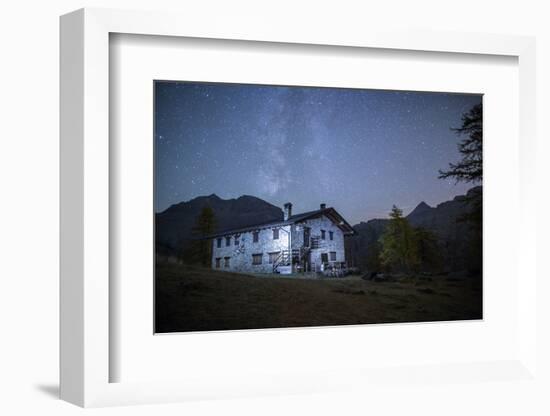 Starry Night on Barbustel Refuge, Natural Park of Mont Avic, Aosta Valley, Graian Alps, Italy-Roberto Moiola-Framed Photographic Print