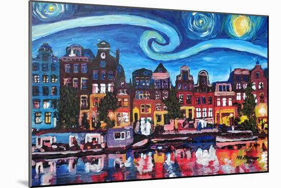 Starry Night over Amsterdam Canal with Van Gogh-Martina Bleichner-Mounted Art Print