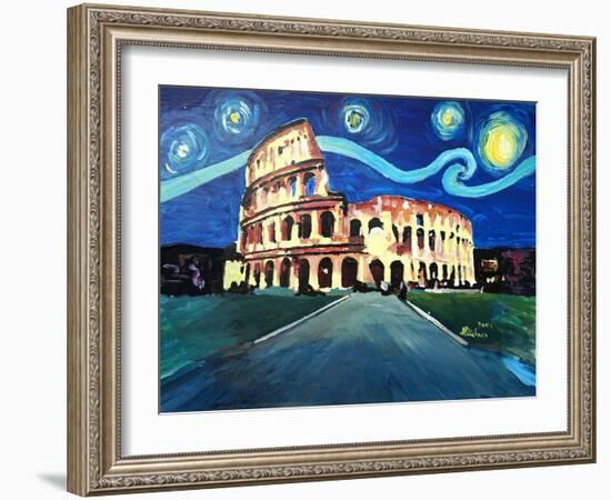 Starry Night over Coliseum in Rome Italy with Van-Markus Bleichner-Framed Art Print