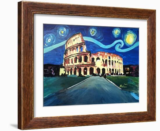 Starry Night over Coliseum in Rome Italy with Van-Markus Bleichner-Framed Art Print