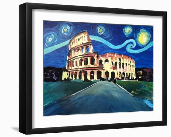 Starry Night over Coliseum in Rome Italy with Van-Markus Bleichner-Framed Art Print