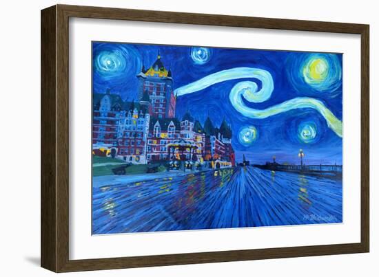 Starry Night Quebec Chateau Frontenac Van Gogh-Martina Bleichner-Framed Art Print