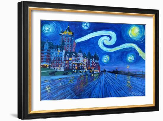 Starry Night Quebec Chateau Frontenac Van Gogh-Martina Bleichner-Framed Art Print