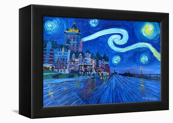 Starry Night Quebec Chateau Frontenac Van Gogh-Martina Bleichner-Framed Stretched Canvas