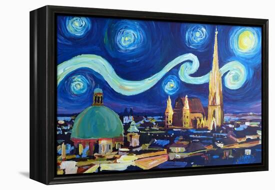 Starry Night Vienna Austria St Stephan Cathedral-Markus Bleichner-Framed Stretched Canvas