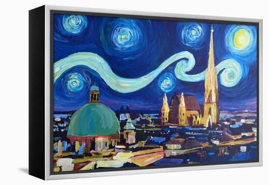 Starry Night Vienna Austria St Stephan Cathedral-Markus Bleichner-Framed Stretched Canvas