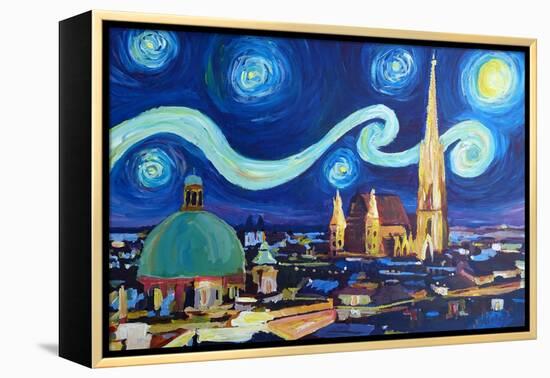 Starry Night Vienna Austria St Stephan Cathedral-Markus Bleichner-Framed Stretched Canvas