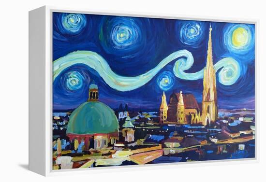 Starry Night Vienna Austria St Stephan Cathedral-Markus Bleichner-Framed Stretched Canvas