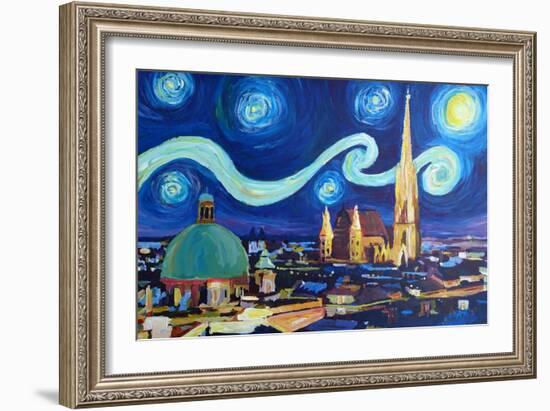 Starry Night Vienna Austria St Stephan Cathedral-Markus Bleichner-Framed Art Print