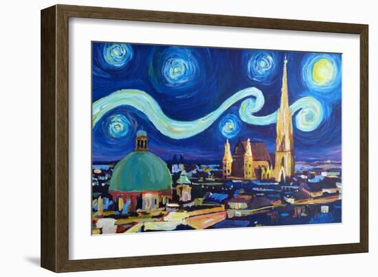 Starry Night Vienna Austria St Stephan Cathedral-Markus Bleichner-Framed Art Print