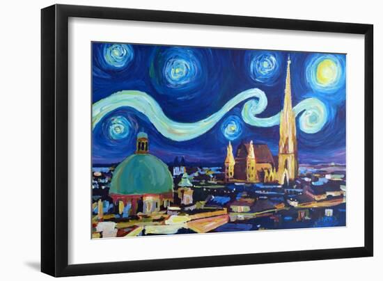 Starry Night Vienna Austria St Stephan Cathedral-Markus Bleichner-Framed Art Print