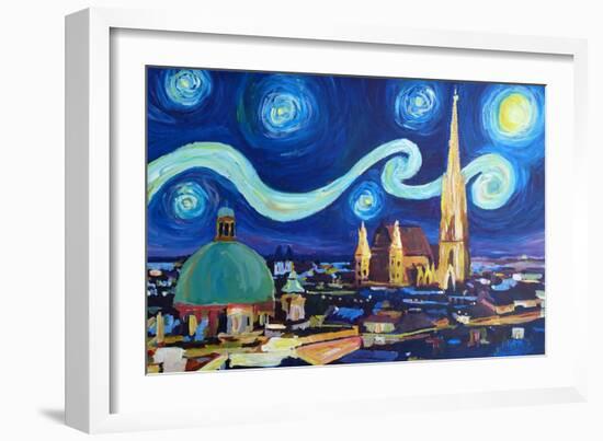 Starry Night Vienna Austria St Stephan Cathedral-Markus Bleichner-Framed Art Print