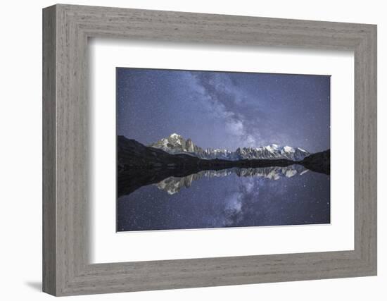 Starry Sky over Mont Blanc Range Seen from Lac De Chesery. Haute Savoie. France Europe-ClickAlps-Framed Photographic Print