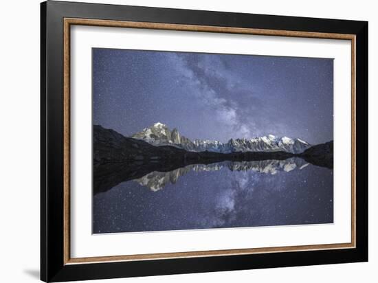 Starry Sky over Mont Blanc Range Seen from Lac De Chesery. Haute Savoie. France Europe-ClickAlps-Framed Photographic Print