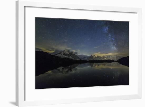 Stars and Milky Way Illuminate the Snowy Peaks and Lac De Cheserys, France-Roberto Moiola-Framed Photographic Print