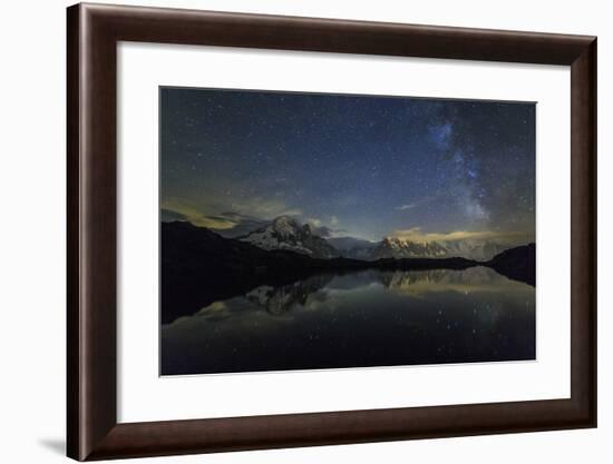 Stars and Milky Way Illuminate the Snowy Peaks and Lac De Cheserys, France-Roberto Moiola-Framed Photographic Print