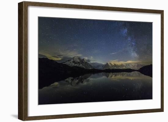 Stars and Milky Way Illuminate the Snowy Peaks and Lac De Cheserys, France-Roberto Moiola-Framed Photographic Print