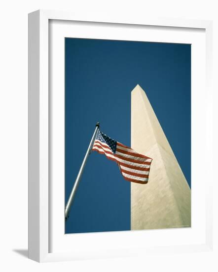 Stars and Stripes American Flag and Washington Monument, Washington D.C., USA-Geoff Renner-Framed Photographic Print