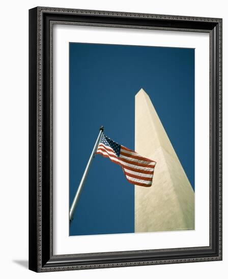 Stars and Stripes American Flag and Washington Monument, Washington D.C., USA-Geoff Renner-Framed Photographic Print