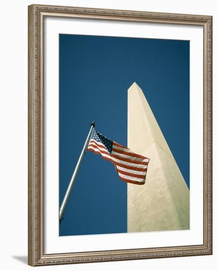 Stars and Stripes American Flag and Washington Monument, Washington D.C., USA-Geoff Renner-Framed Photographic Print