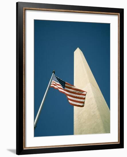 Stars and Stripes American Flag and Washington Monument, Washington D.C., USA-Geoff Renner-Framed Photographic Print