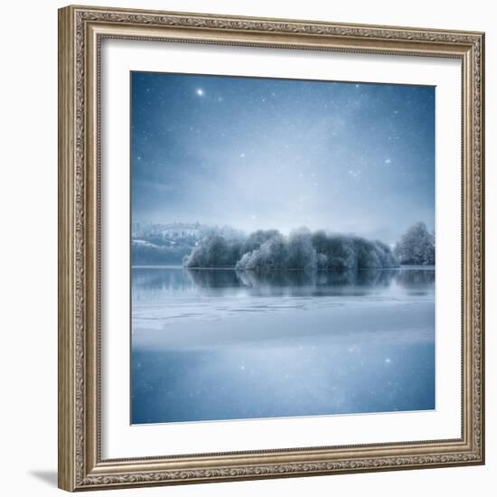 Stars at Night over Frozen Lake, Shercock, Ireland-Mariuskasteckas-Framed Photographic Print