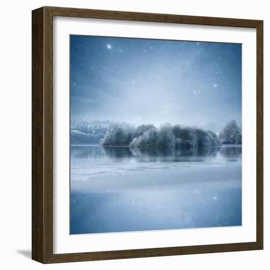 Stars at Night over Frozen Lake, Shercock, Ireland-Mariuskasteckas-Framed Photographic Print