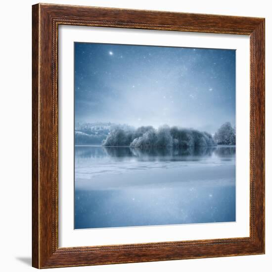 Stars at Night over Frozen Lake, Shercock, Ireland-Mariuskasteckas-Framed Photographic Print