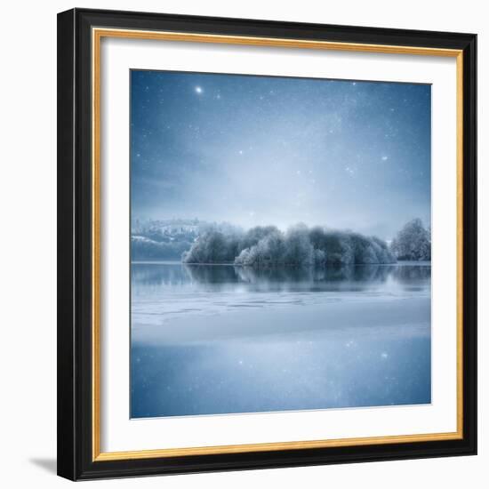 Stars at Night over Frozen Lake, Shercock, Ireland-Mariuskasteckas-Framed Photographic Print