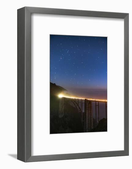 Stars over Big Sur's Bixby Creek Bridge near Monterey, California at night along the coast-David Chang-Framed Premium Photographic Print