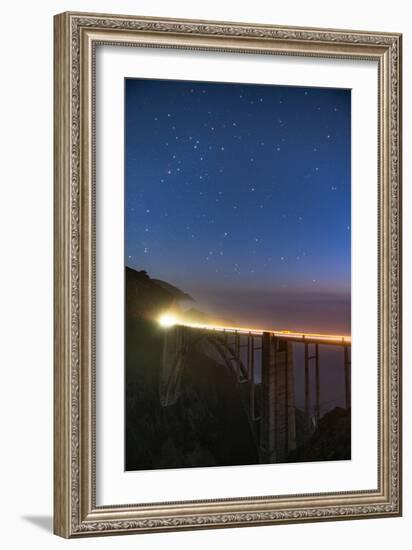 Stars over Big Sur's Bixby Creek Bridge near Monterey, California at night along the coast-David Chang-Framed Photographic Print