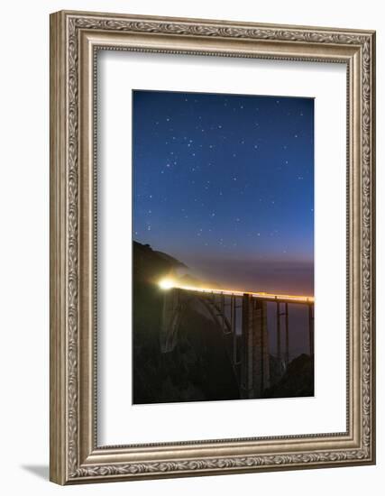 Stars over Big Sur's Bixby Creek Bridge near Monterey, California at night along the coast-David Chang-Framed Photographic Print