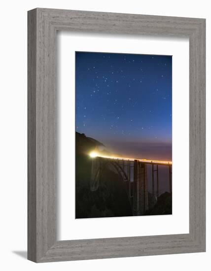 Stars over Big Sur's Bixby Creek Bridge near Monterey, California at night along the coast-David Chang-Framed Photographic Print