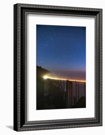 Stars over Big Sur's Bixby Creek Bridge near Monterey, California at night along the coast-David Chang-Framed Photographic Print