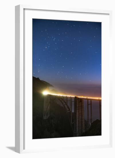 Stars over Big Sur's Bixby Creek Bridge near Monterey, California at night along the coast-David Chang-Framed Premium Photographic Print