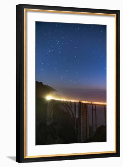 Stars over Big Sur's Bixby Creek Bridge near Monterey, California at night along the coast-David Chang-Framed Premium Photographic Print