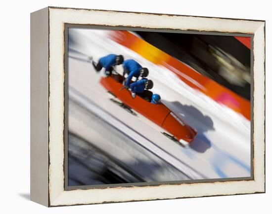 Start of a 4-Man Bobsled Team in Action, Torino, Italy-Chris Trotman-Framed Premier Image Canvas