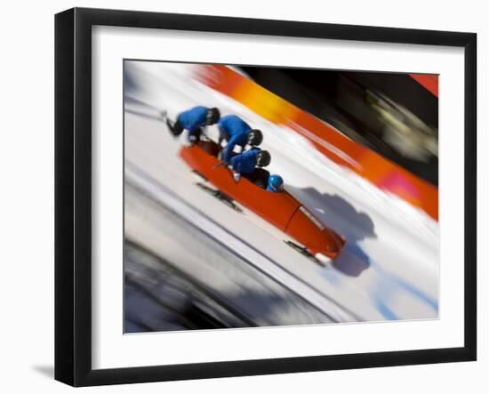 Start of a 4-Man Bobsled Team in Action, Torino, Italy-Chris Trotman-Framed Photographic Print